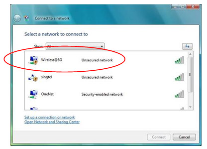 Windows Vista connected on wireless@SG
